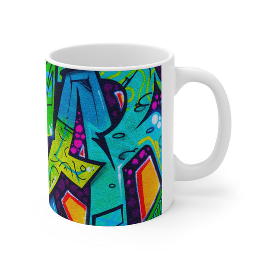 Bright neon blue graffiti art coffee mug