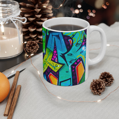 Bright neon blue graffiti art coffee mug