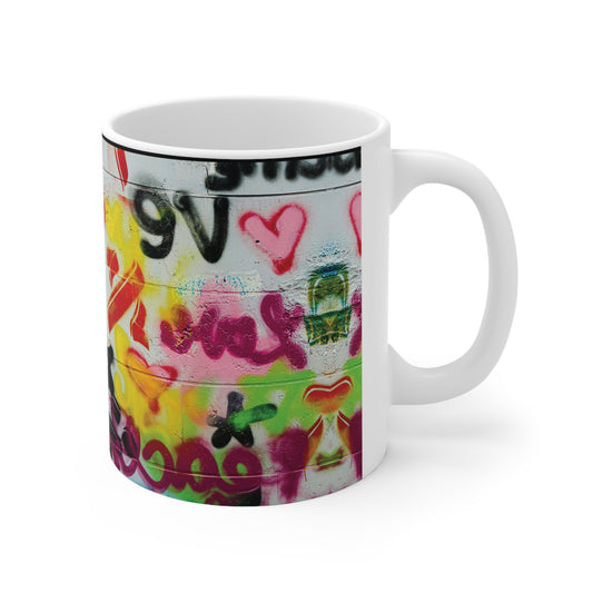 coloral graffiti print coffee mug