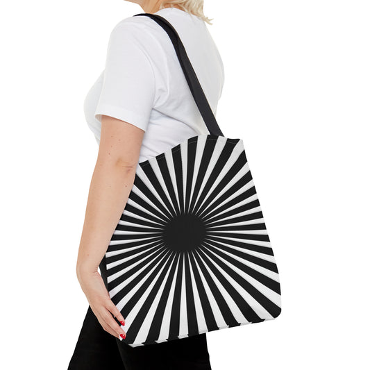 black and white hypnotizing stripe tote bag