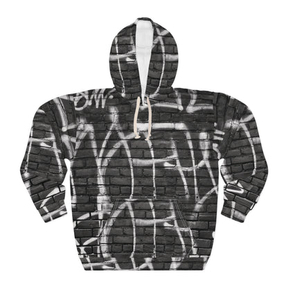 Unisex Pullover Hoodie with Realistic Looking Graffiti Wall Art