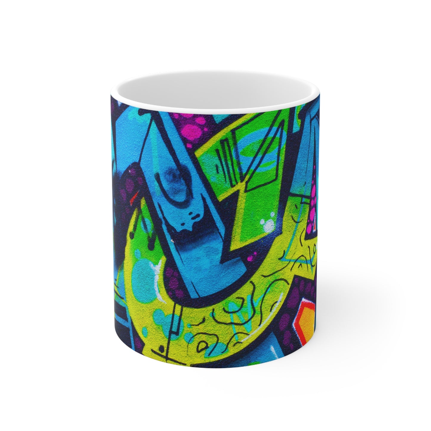 Bright neon blue graffiti art coffee mug