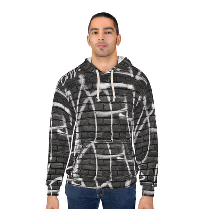 Unisex Pullover Hoodie with Realistic Looking Graffiti Wall Art