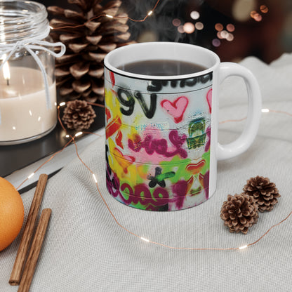 coloral graffiti print coffee mug