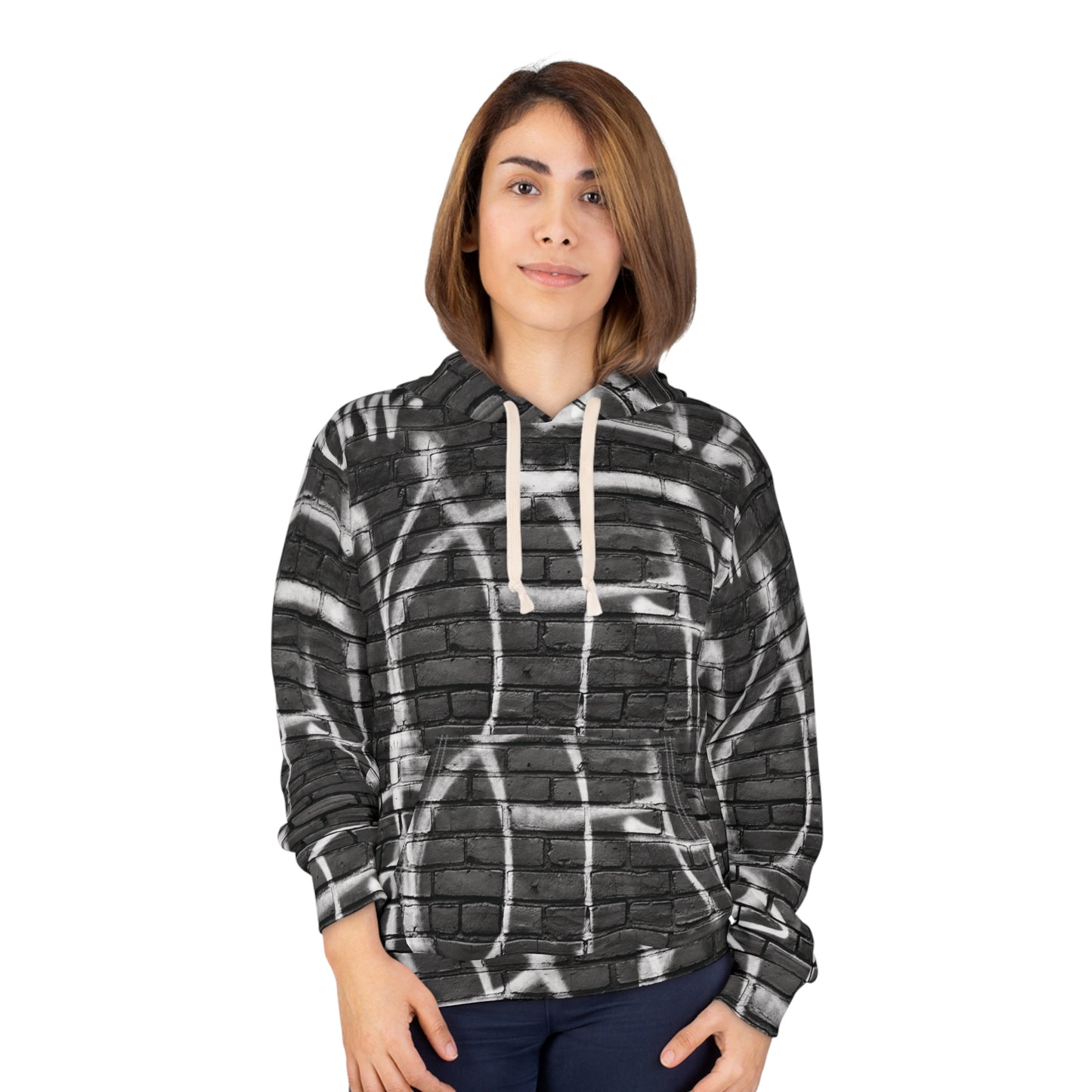 Unisex Pullover Hoodie with Realistic Looking Graffiti Wall Art