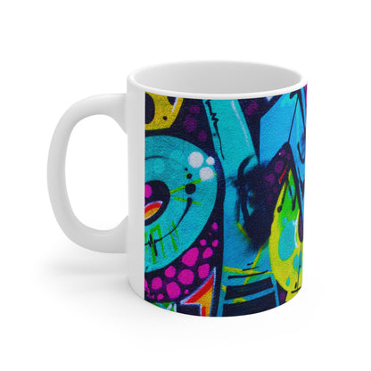 Bright neon blue graffiti art coffee mug