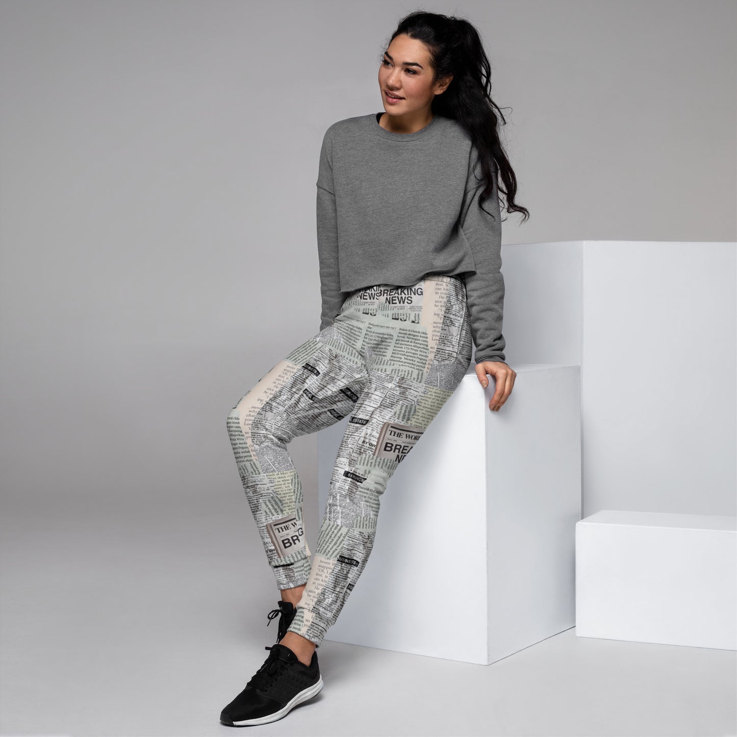 Women's Joggers with Stylish Newspaper Print Design