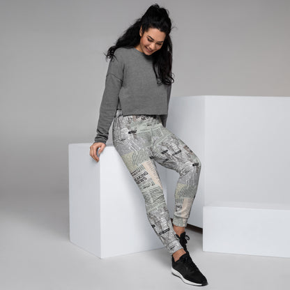 Women's Joggers with Stylish Newspaper Print Design