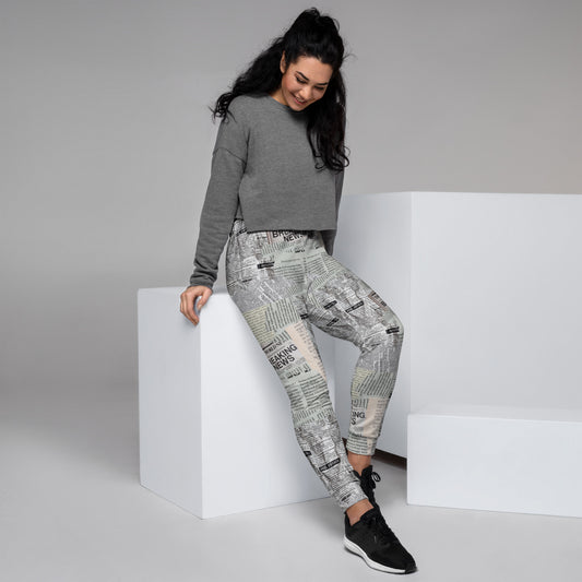 Women's Joggers with Stylish Newspaper Print Design