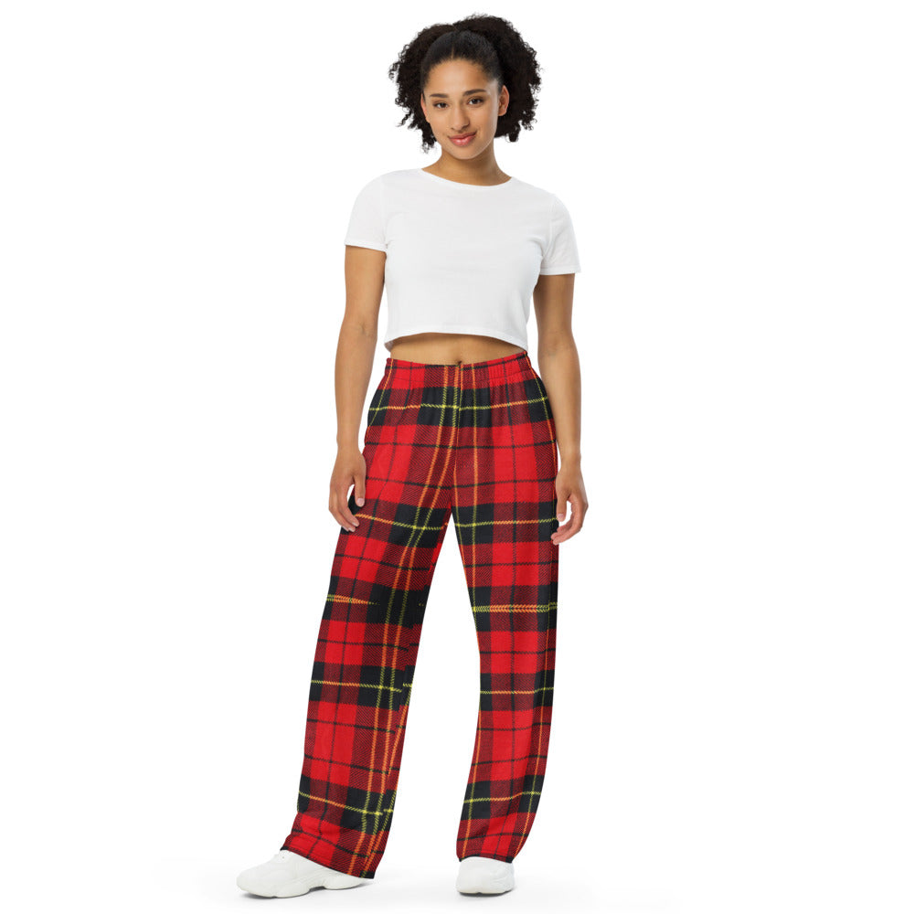 woman wearing tartan plaid comfort pants