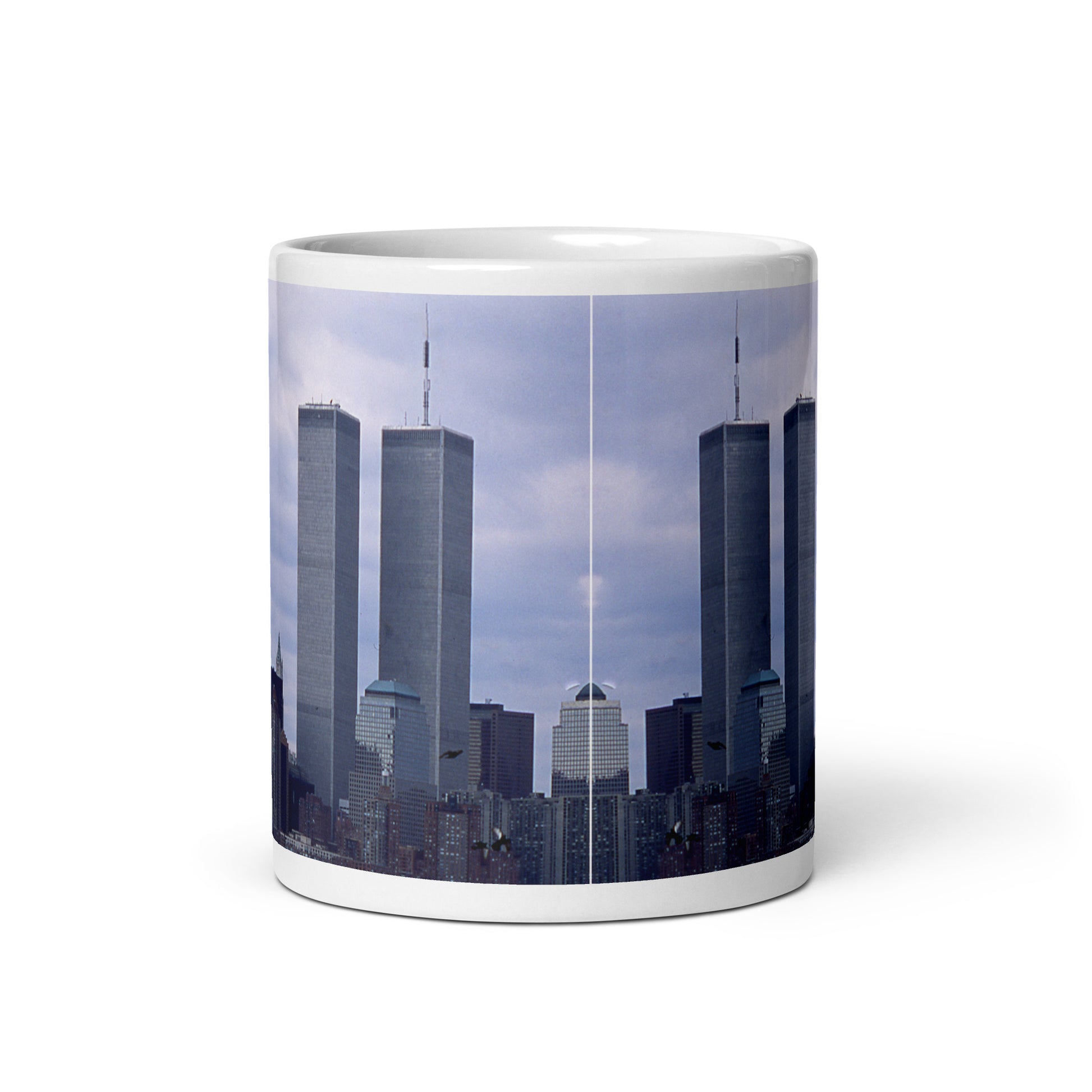 World Trade Center Twin Towers coffee mug with American flag