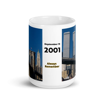 911 Coffee Mug with Twin Towers and Brooklyn Bridge