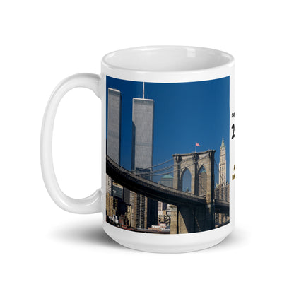 Coffee mug featuring World Trade Center Twin Towers and Brooklyn Bridge