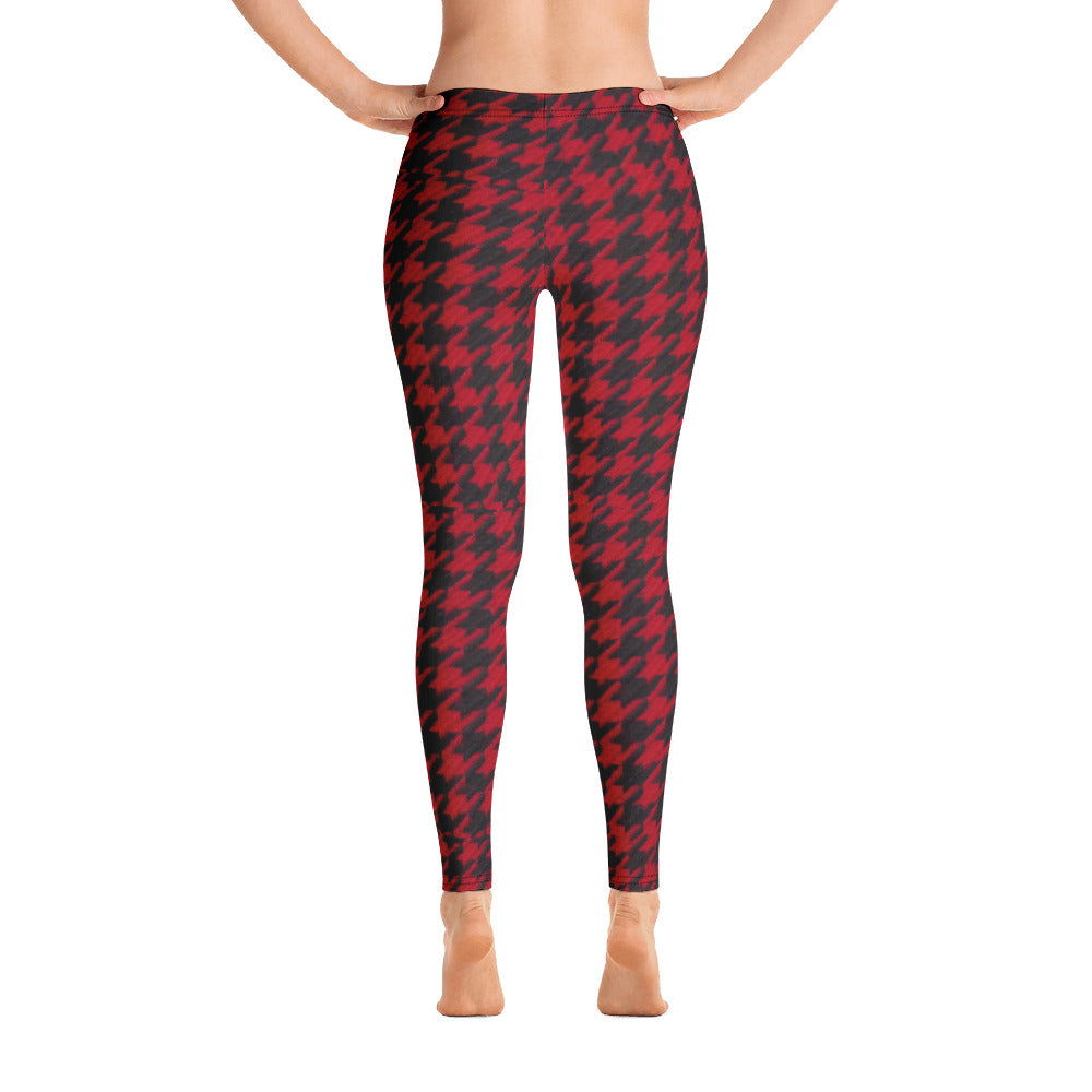 Stylish Black and Red Houndstooth Leggings Yoga Pants