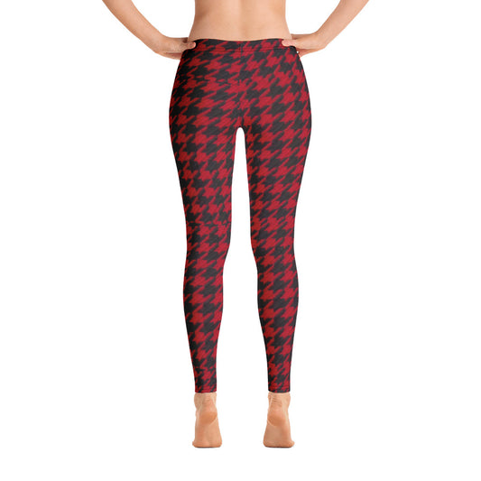 Stylish Black and Red Houndstooth Leggings Yoga Pants