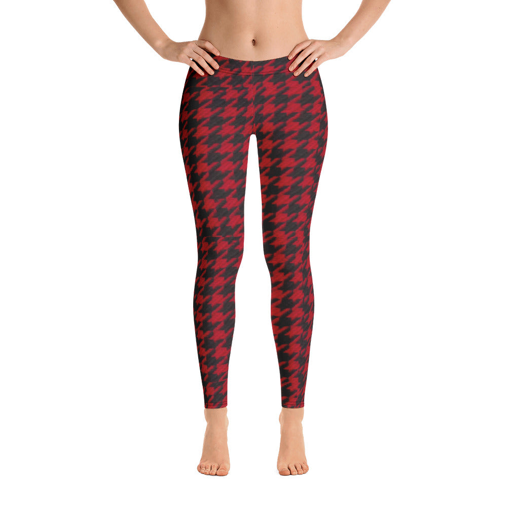 Stylish Black and Red Houndstooth Leggings Yoga Pants