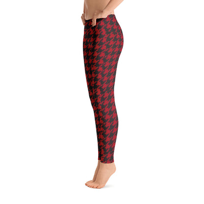 Stylish Black and Red Houndstooth Leggings Yoga Pants