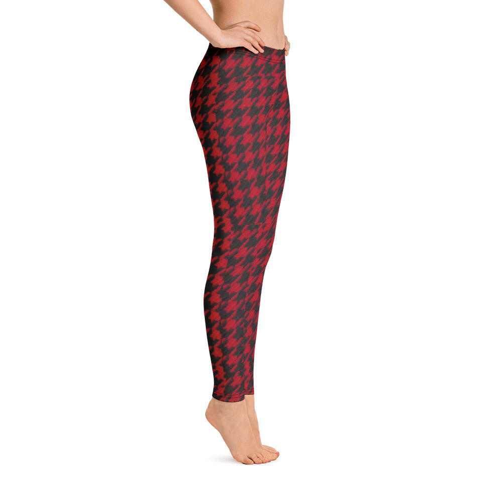 Stylish Black and Red Houndstooth Leggings Yoga Pants