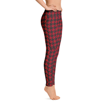 Stylish Black and Red Houndstooth Leggings Yoga Pants