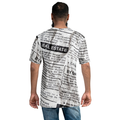 Stylish Crumpled Newspaper Look Print T-Shirt