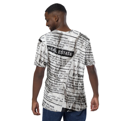 Stylish Crumpled Newspaper Look Print T-Shirt