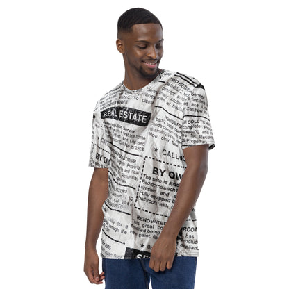 Stylish Crumpled Newspaper Look Print T-Shirt