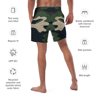 Stylish Custom Designed Large Camouflage Print Swim Trunks for Men