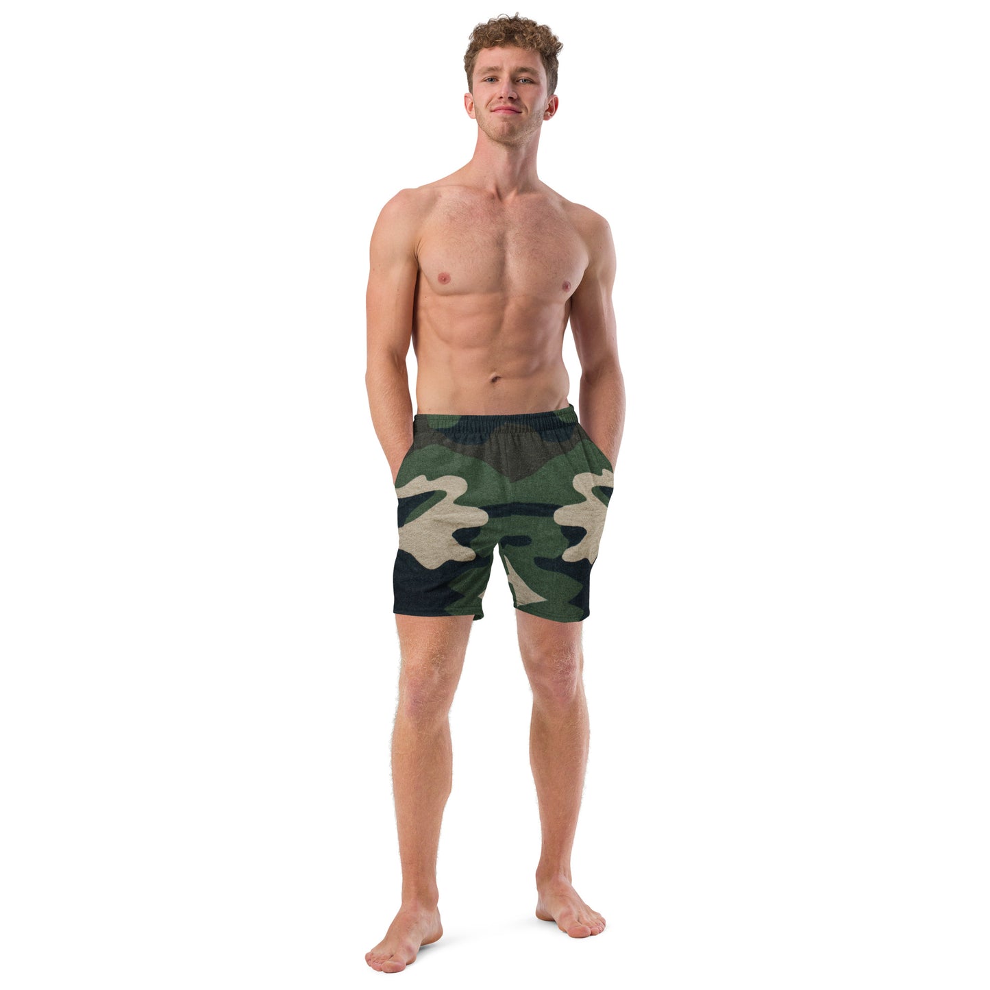 Stylish Custom Designed Large Camouflage Print Swim Trunks for Men