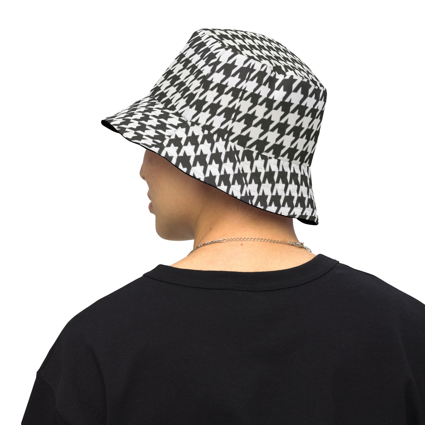 Swanky Black and Houndstooth Reversible Bucket Hat