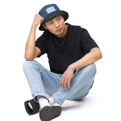 Stylish Denim and Plaid Reversible Bucket Hat