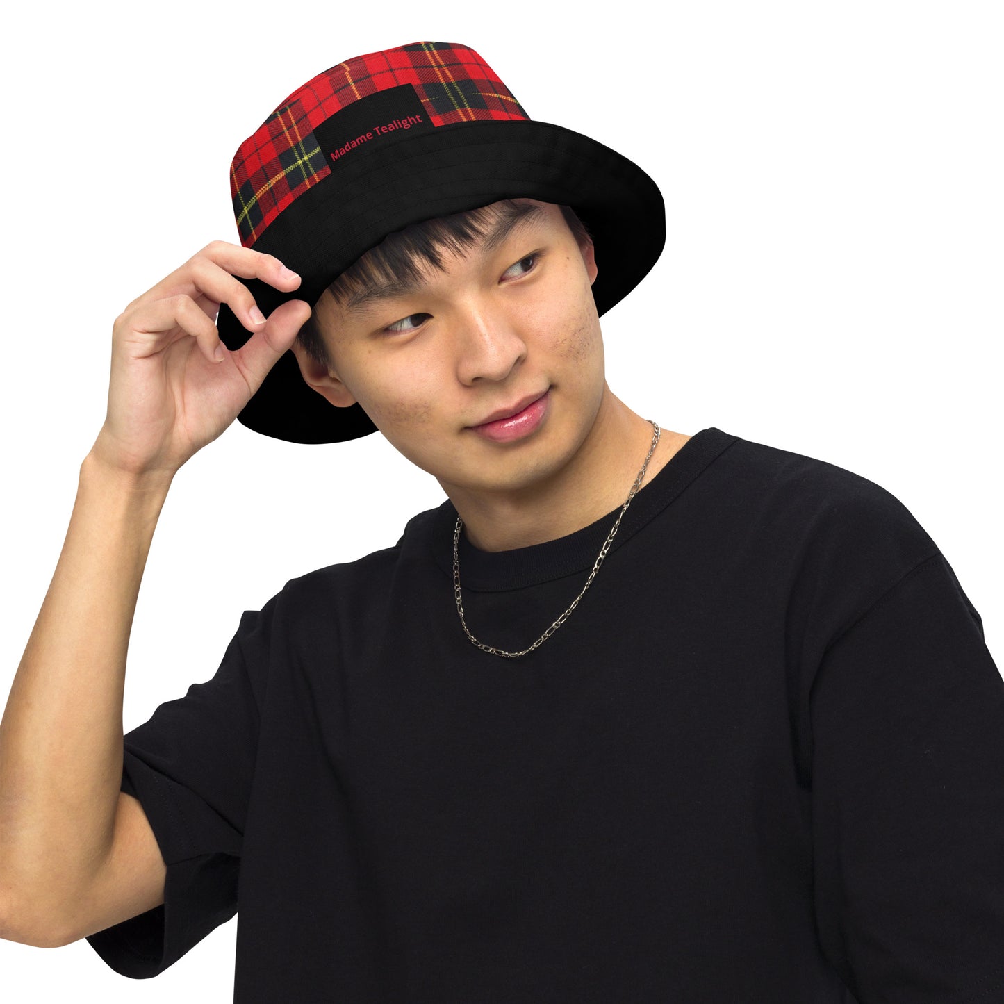 Reversible Tartan Plaid and Black Bucket Hat