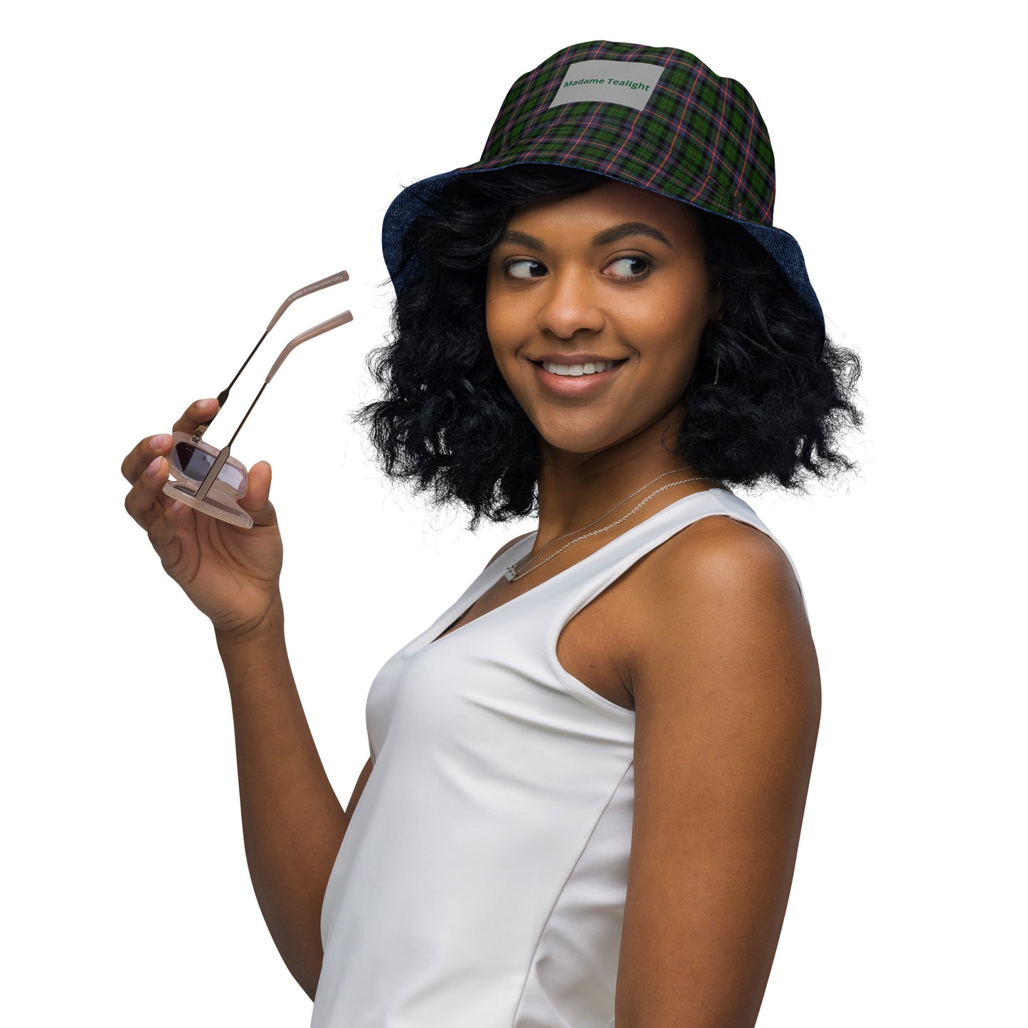 Stylish Denim and Plaid Reversible Bucket Hat