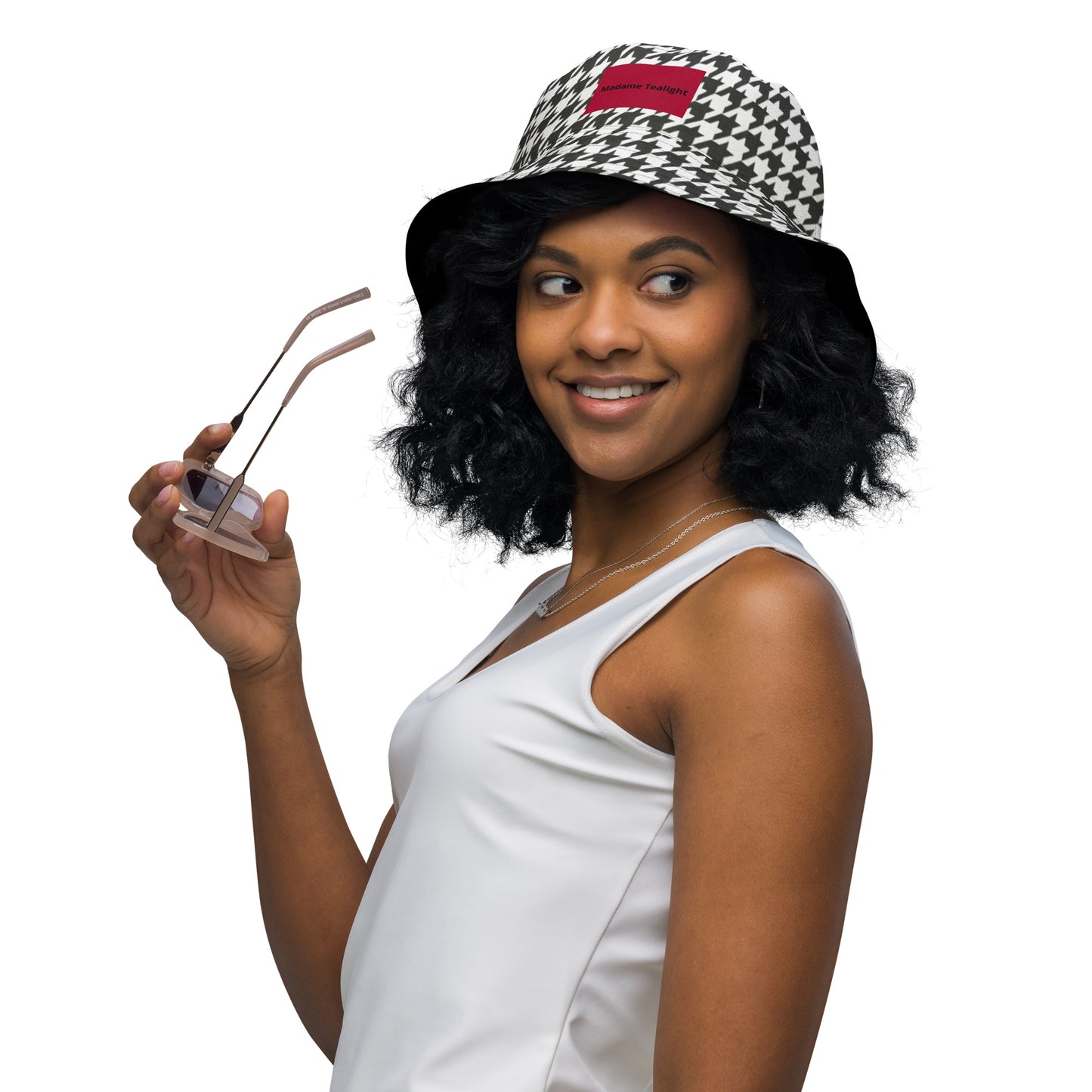 Swanky Black and Houndstooth Reversible Bucket Hat