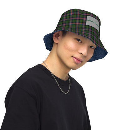 Stylish Denim and Plaid Reversible Bucket Hat