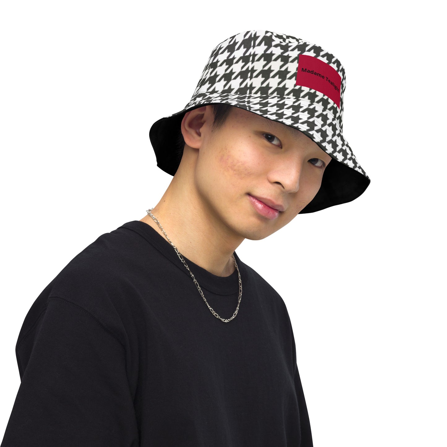 Swanky Black and Houndstooth Reversible Bucket Hat