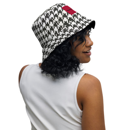 Swanky Black and Houndstooth Reversible Bucket Hat