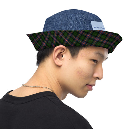 Stylish Denim and Plaid Reversible Bucket Hat