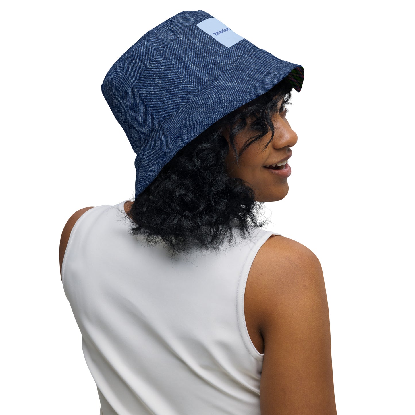 Stylish Denim and Plaid Reversible Bucket Hat