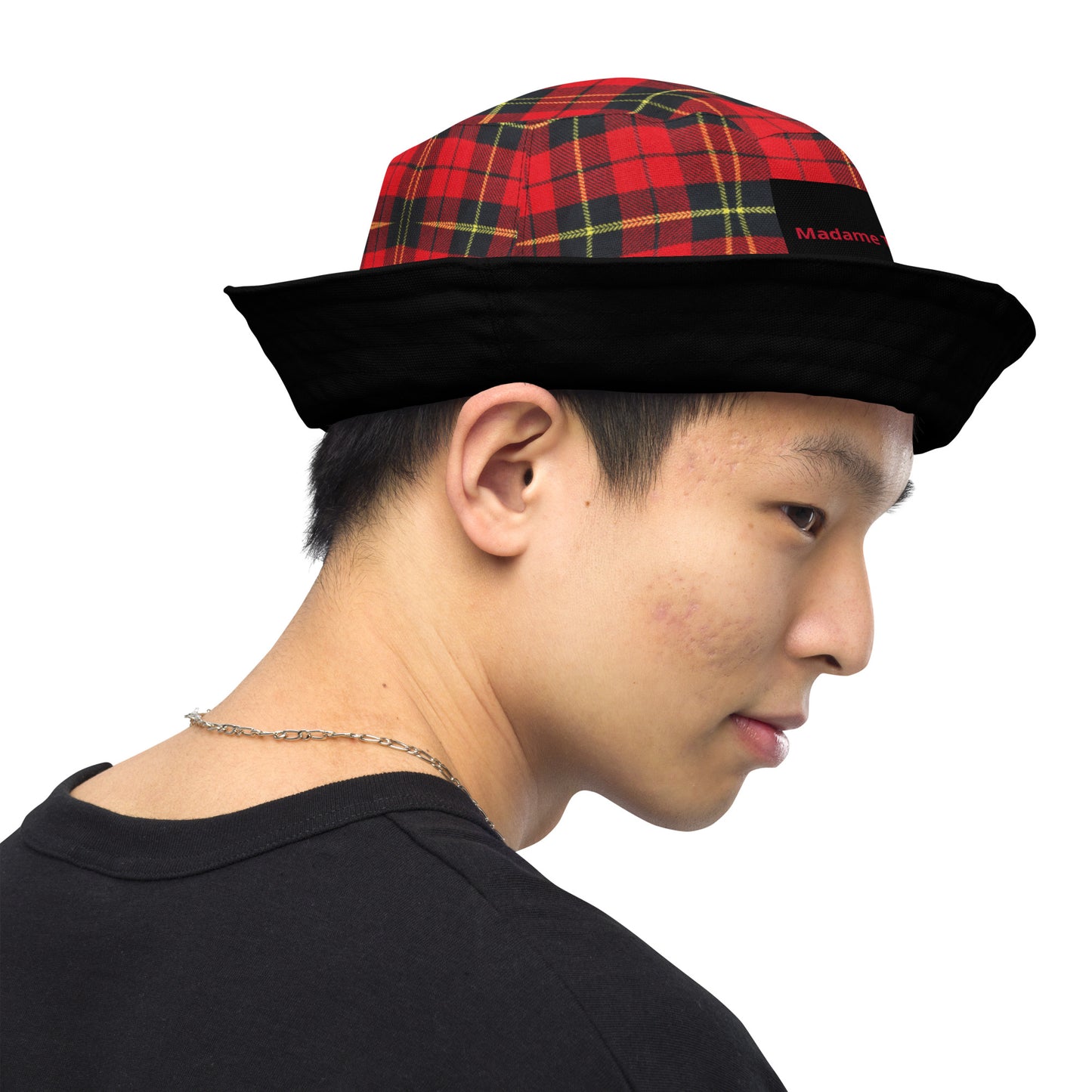 Reversible Tartan Plaid and Black Bucket Hat