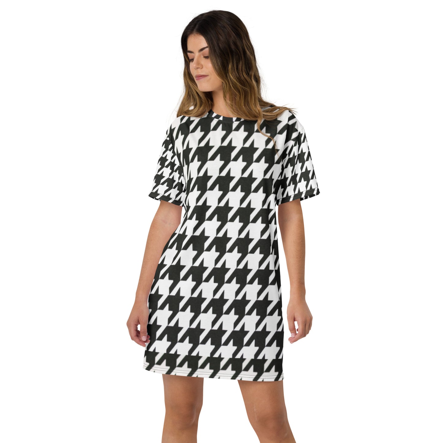 Stylish Large Print Houndstooth Dress