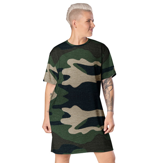 army t shirt dress Well Traveled Camo T-shirt Dress in Army Green