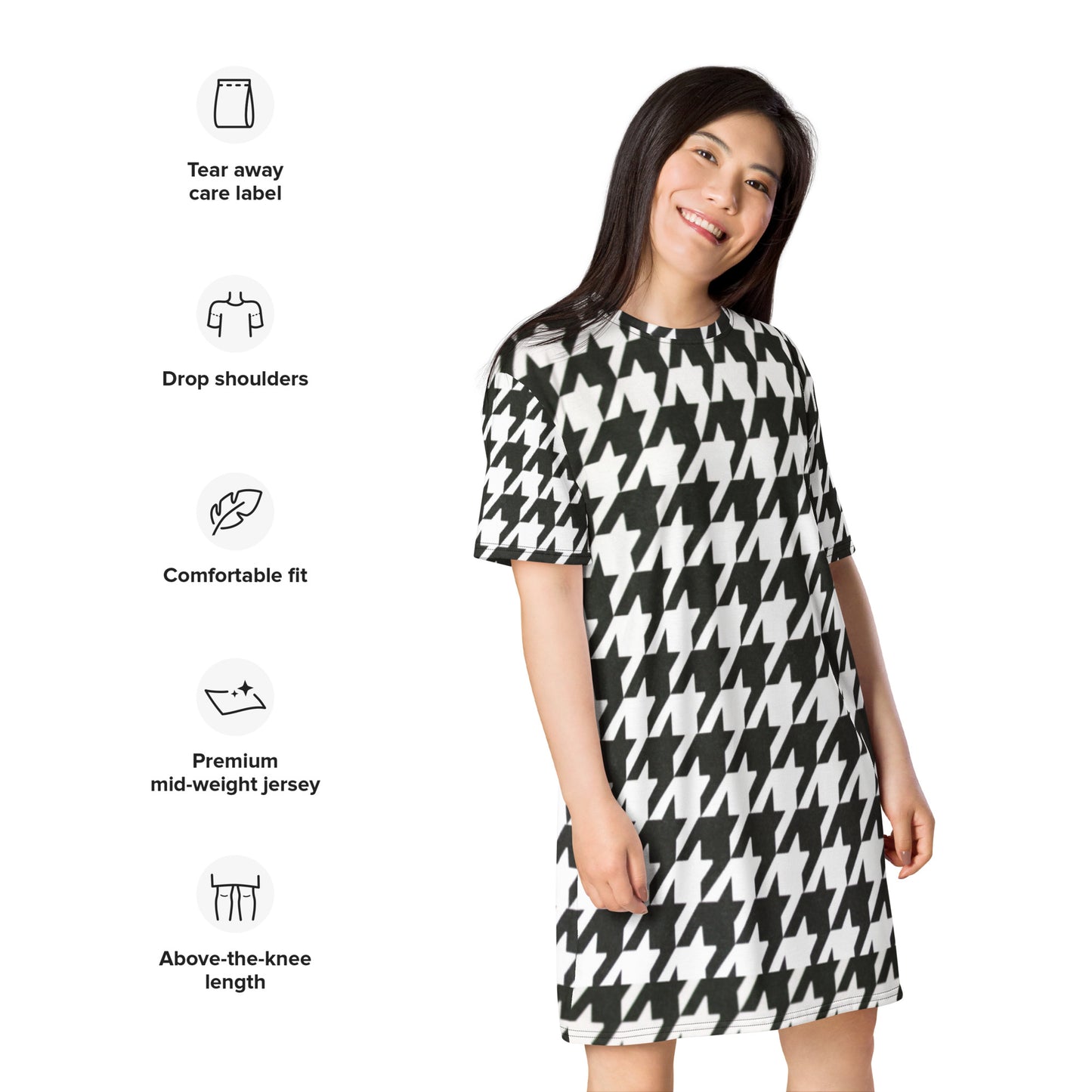 Stylish Large Print Houndstooth Dress