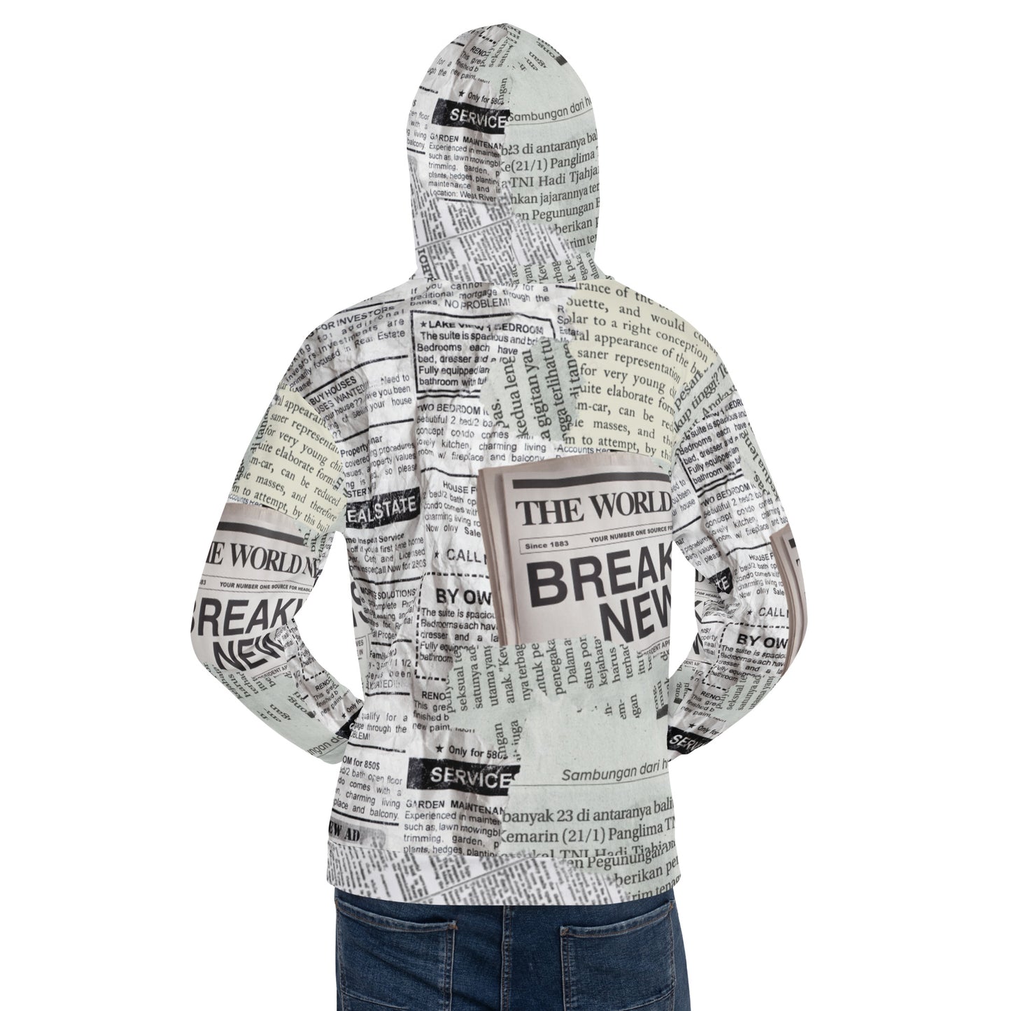 Stylish Newspaper Print Unisex Hoodie Sweatshirt