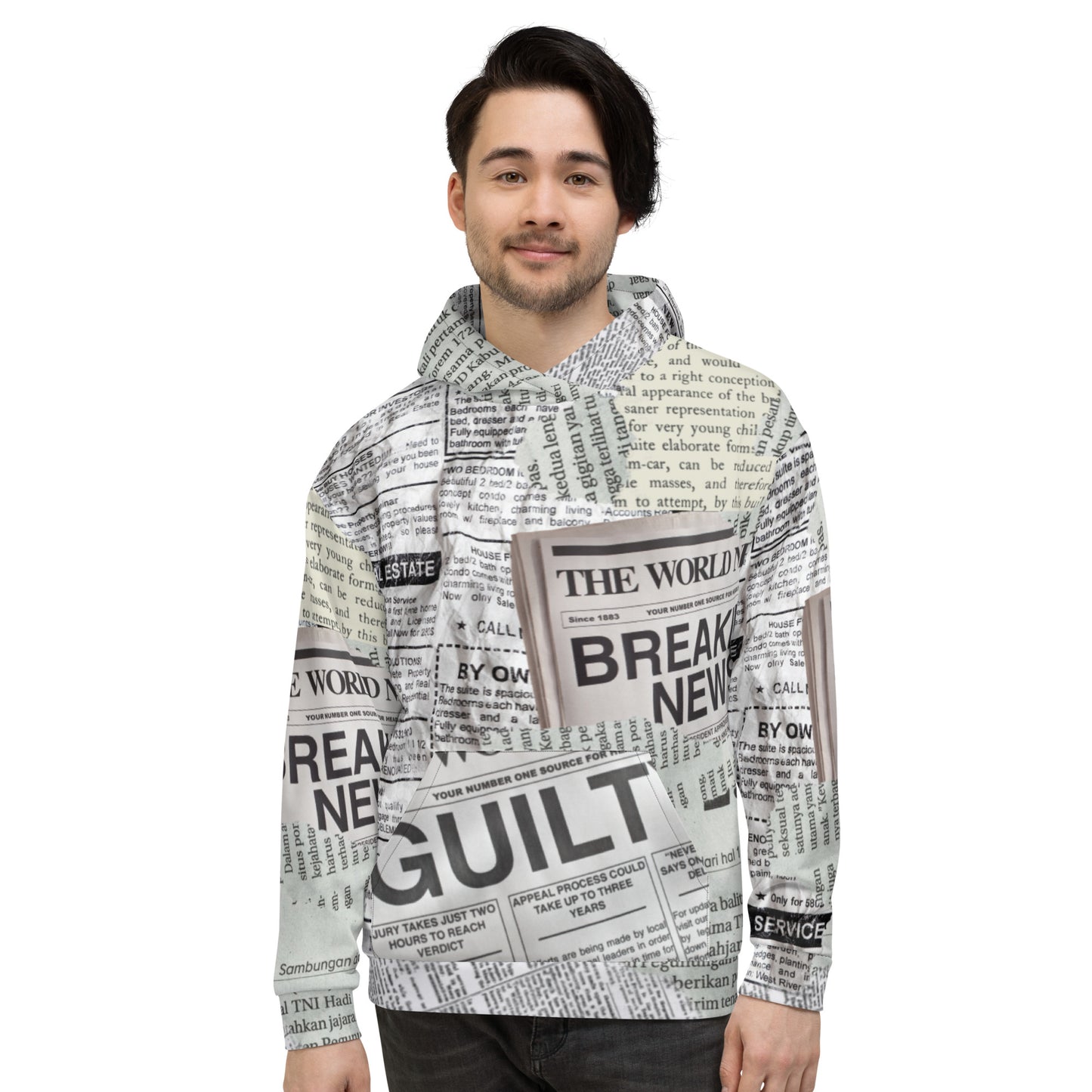 Stylish Newspaper Print Unisex Hoodie Sweatshirt