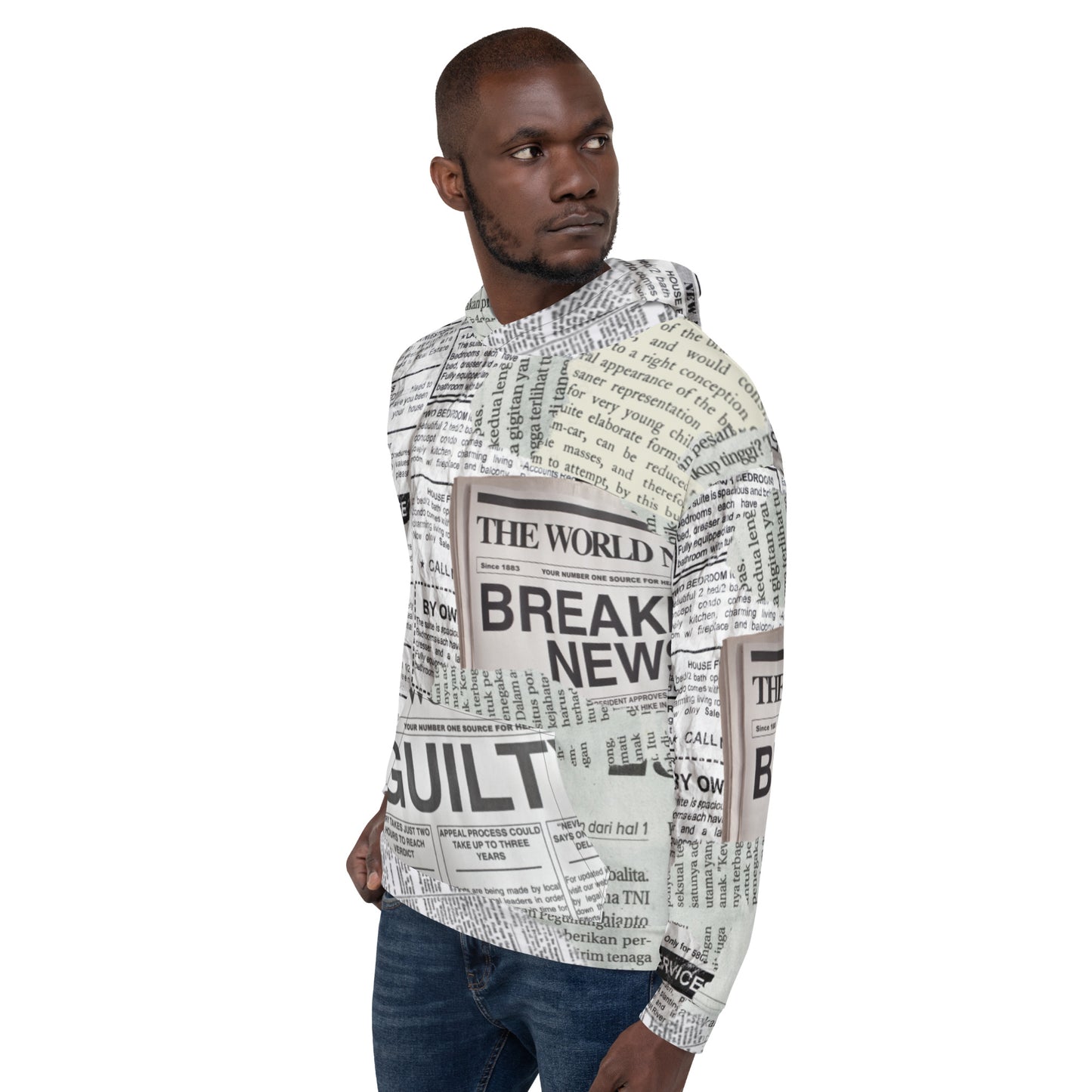 Stylish Newspaper Print Unisex Hoodie Sweatshirt