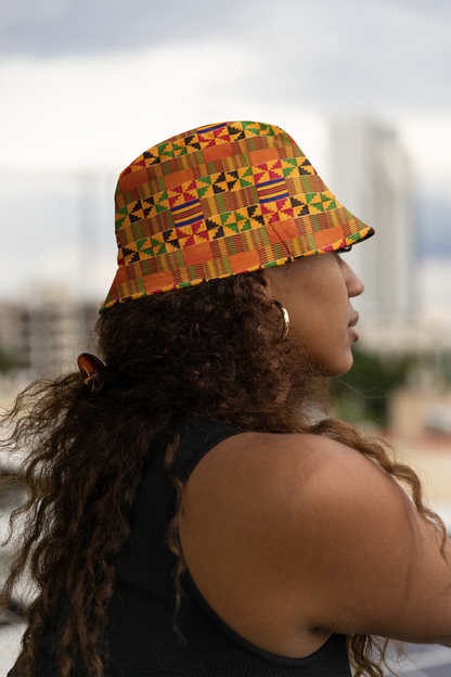 Reversible Black and Kente Cloth Bucket Hat