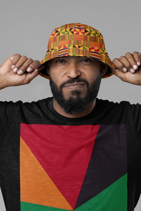 Reversible Black and Kente Cloth Bucket Hat