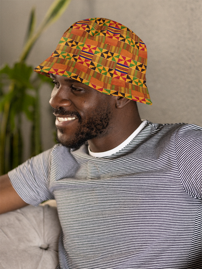 Reversible Black and Kente Cloth Bucket Hat