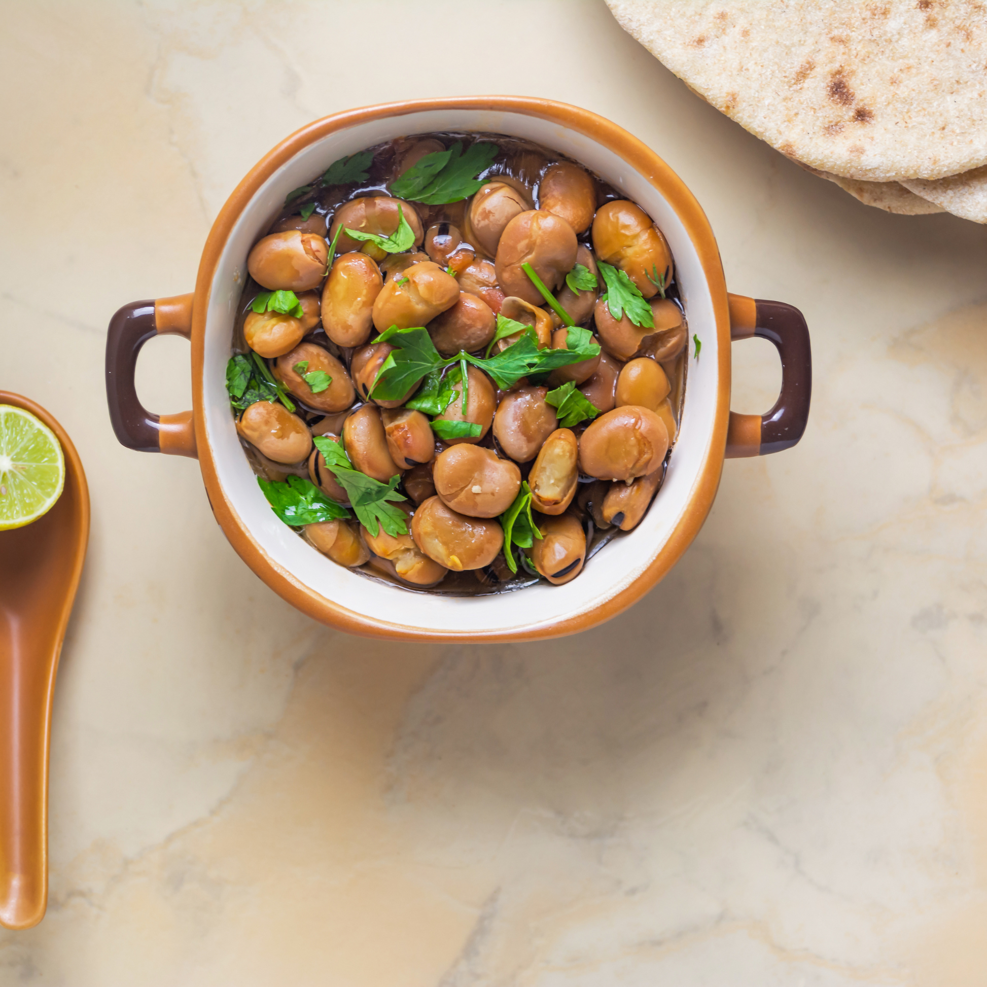 Pot of cooked Fava beans