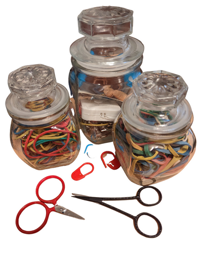 Glass Notions Jars for Sewing Crochet Knitting Embroidery, Set of 3 Jars